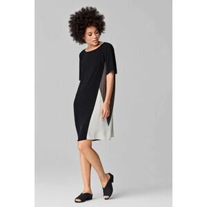 Eileen Fisher Silk Georgette Crepe Shift Dress Black Size M